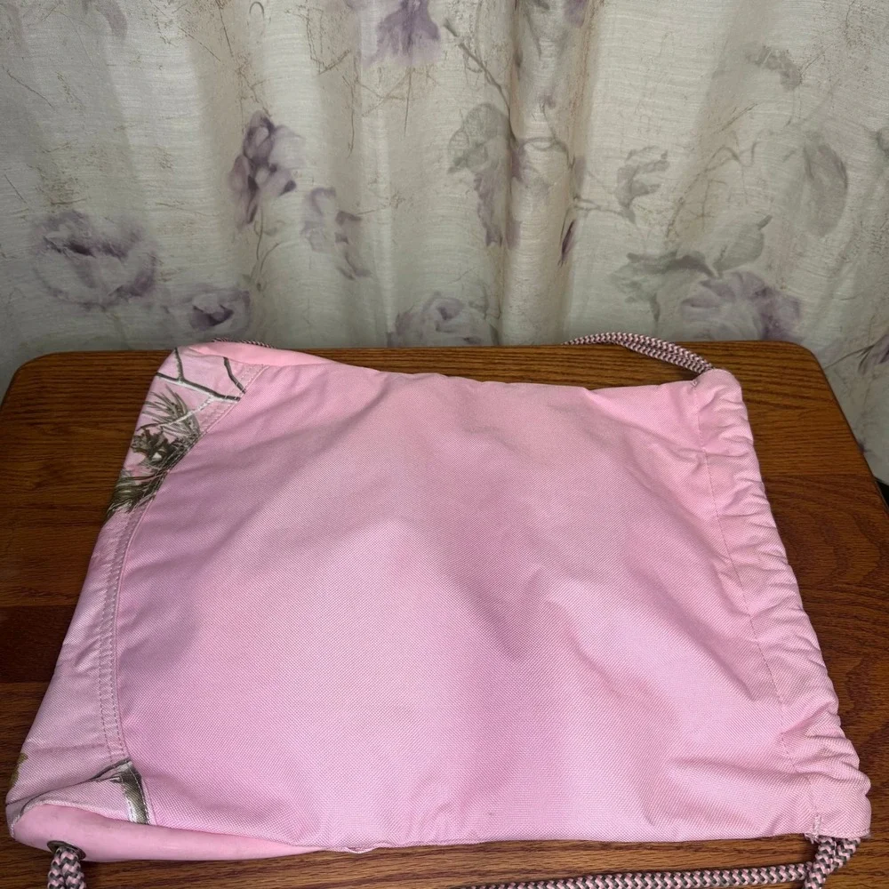 Realtree Pink Camo Drawstring Backpack Sackpack Canvas Bag with‎ Interior Pocket